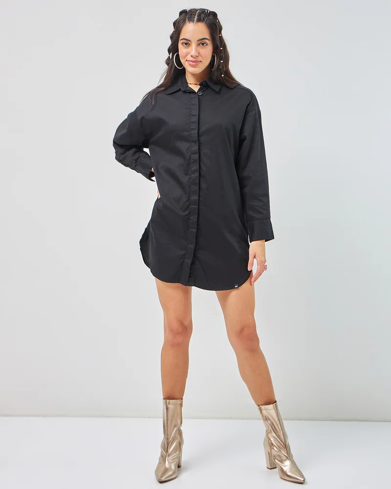 bewakoof Women's Black Super Loose Fit Shirt Dress